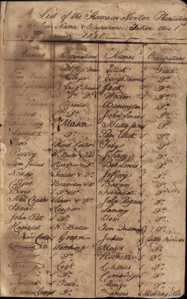 Newton Plantation Slave Inventory