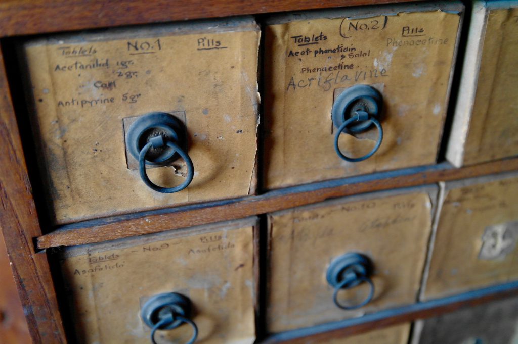 decorative image: apothecary drawers